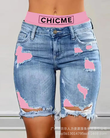 Two-Piece Patchwork Cutout Ripped Denim Shorts Elite Boutique