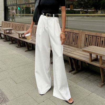 Pure White Trousers Women 2024 Autumn and Winter New High Waist Wide Leg Trousers Commuting All-match Casual Trousers Elite Boutique