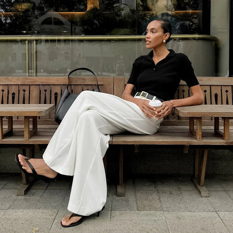 Pure White Trousers Women 2024 Autumn and Winter New High Waist Wide Leg Trousers Commuting All-match Casual Trousers Elite Boutique
