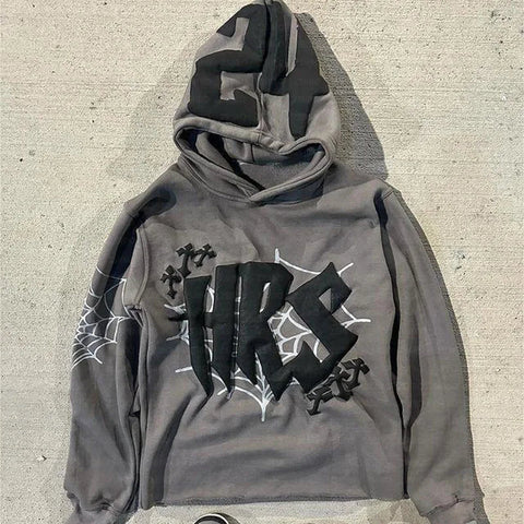Hoodie Cobweb Print goth Punk Sweatshirt Men's hoodies Sport Coat Pullover Gothic Long Sleeve Oversized Hoodie Y2K jacket Emo Elite Boutique