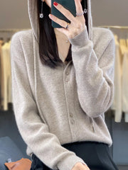Hoodie Women's Merino Woolen Sweater Fashion Button Casual Loose Hoodie Knitted Sweater Elite Boutique