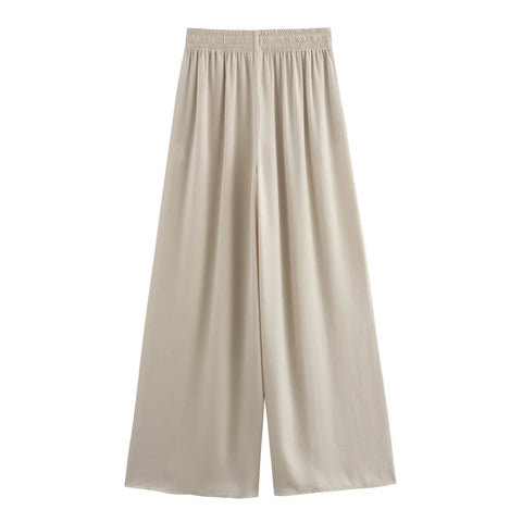 TRAF Pants for Women Fashion Spring Autumn New Solid Color Folded Chic Female Elastic High Waist Wide Leg Trousers Mujer Elite Boutique