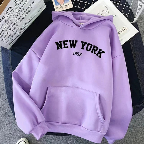 Hoodie Europe and America Sweatshirts for Women New York Letter y2k Autumn Winter Oversized Plus Velvet Casual Loose Fleece Tops Elite Boutique