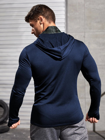 Men Long-sleeved T-shirt Sun Protection Hooded Shirt Casual Sports Breathable Hiking Go Fishing Shirts UV-Proof Solid Color TOPS Elite Boutique