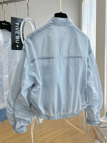 Women's Jacket Top Spring Autumn Thin Sun Protection Loose Baseball Coat Stand Collar Design Trench Coat Top New Windbreaker Elite Boutique
