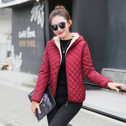 Women's Hooded Jacket Casual Basic Warm Velvet Lamb Parka Coat Autumn Winter New Solid Light Soft  Outerwear fashion style Elite Boutique