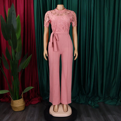 Women’s Elegant Short Sleeve Jumpsuit with O Neck Lace. (Plus Size Available.) My Store
