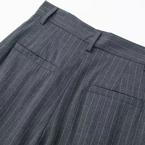 TRAF Women's Formal Pants Office Wear Women Striped Grey Black Pants Woman High Waist Baggy Suit Pants Casual Wide Leg Trousers Elite Boutique