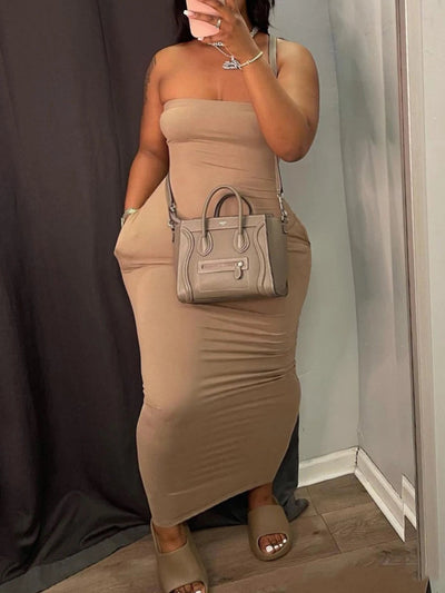 LW Plus Size dresses Off The Shoulder Pocket Design Dress summer sleeveless sexy dress vestido Fashion Elegant maxi dresses Elite Boutique