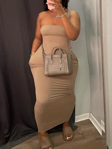 LW Plus Size dresses Off The Shoulder Pocket Design Dress summer sleeveless sexy dress vestido Fashion Elegant maxi dresses Elite Boutique