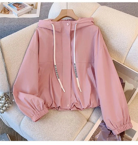 Women's Jacket Fashion Hooded Windbreaker New Spring Autumn Female Casual Short Coat Outwear Pink Green White Female Outerwear Elite Boutique