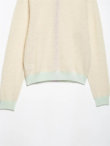 Women's Jacket New Summer 2025 Color-blocked Long Sleeve Crewneck Knit Jacket Romantic Style Casual Fashion Personality Versatil Elite Boutique