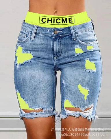 Two-Piece Patchwork Cutout Ripped Denim Shorts Elite Boutique