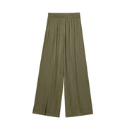 TRAF Pants for Women Fashion Spring Autumn New Solid Color Folded Chic Female Elastic High Waist Wide Leg Trousers Mujer Elite Boutique