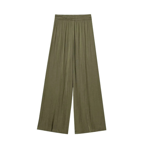 TRAF Pants for Women Fashion Spring Autumn New Solid Color Folded Chic Female Elastic High Waist Wide Leg Trousers Mujer Elite Boutique