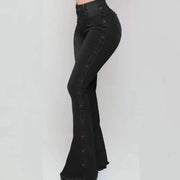 Women’s High Waisted Denim Flare Pants with Stretch. Elite Boutique