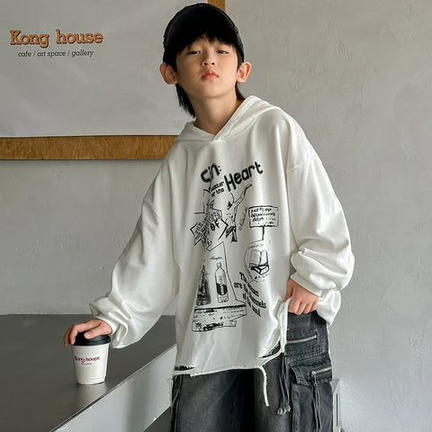 Hoodie Kids Boys 2024 Autumn Teenager Clothes Kids Casual Cotton Hooded Sweatshirt Tops Costume 5 6 7 8 9 10 11 12 13 14 Years Elite Boutique