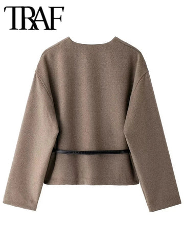 Women Elegant Street Jacket 2025 Fashion Comfortable Short Jackets For Women Belt Casual Coat Long Sleeve New Outerwears Elite Boutique