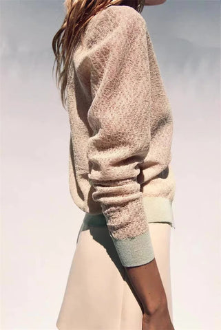 Women's Jacket New Summer 2025 Color-blocked Long Sleeve Crewneck Knit Jacket Romantic Style Casual Fashion Personality Versatil Elite Boutique