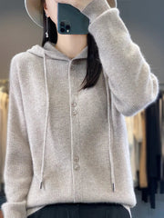 Hoodie Women's Merino Woolen Sweater Fashion Button Casual Loose Hoodie Knitted Sweater Elite Boutique