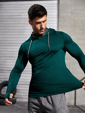 Men Long-sleeved T-shirt Sun Protection Hooded Shirt Casual Sports Breathable Hiking Go Fishing Shirts UV-Proof Solid Color TOPS Elite Boutique