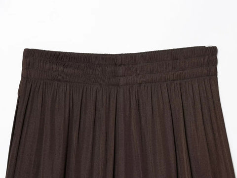 TRAF Pants for Women Fashion Spring Autumn New Solid Color Folded Chic Female Elastic High Waist Wide Leg Trousers Mujer Elite Boutique