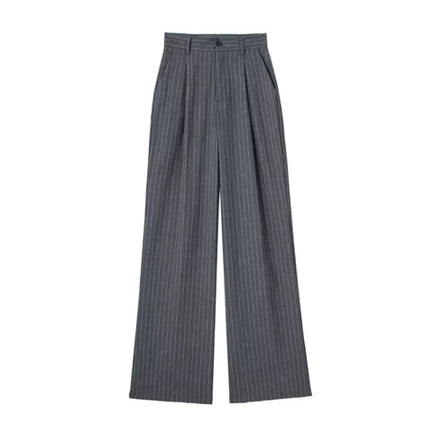 TRAF Women's Formal Pants Office Wear Women Striped Grey Black Pants Woman High Waist Baggy Suit Pants Casual Wide Leg Trousers Elite Boutique