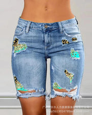 Two-Piece Patchwork Cutout Ripped Denim Shorts Elite Boutique