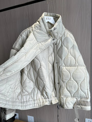 Quilted coat for women ETJ 2024traf QUILTED JACKET WITH TIES new beige drawstring high neck pocket clip cotton jacket for women Elite Boutique