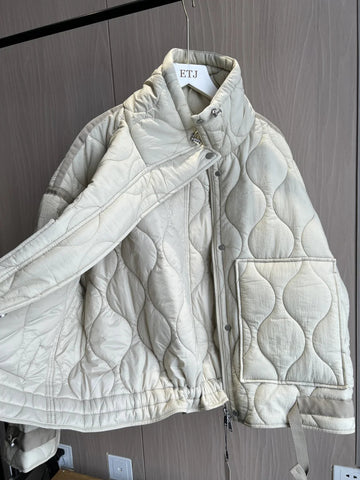 Quilted coat for women ETJ 2024traf QUILTED JACKET WITH TIES new beige drawstring high neck pocket clip cotton jacket for women Elite Boutique