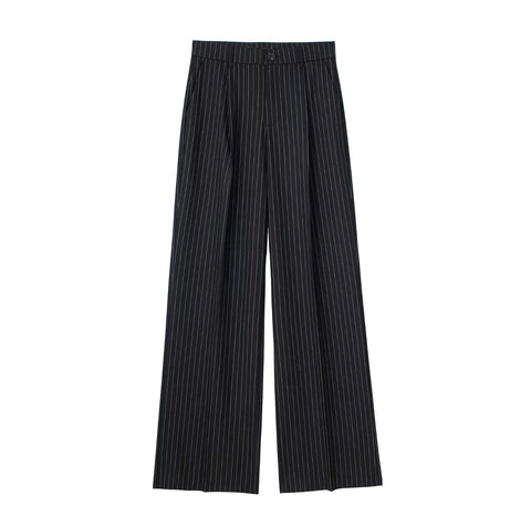 TRAF Women's Formal Pants Office Wear Women Striped Grey Black Pants Woman High Waist Baggy Suit Pants Casual Wide Leg Trousers Elite Boutique