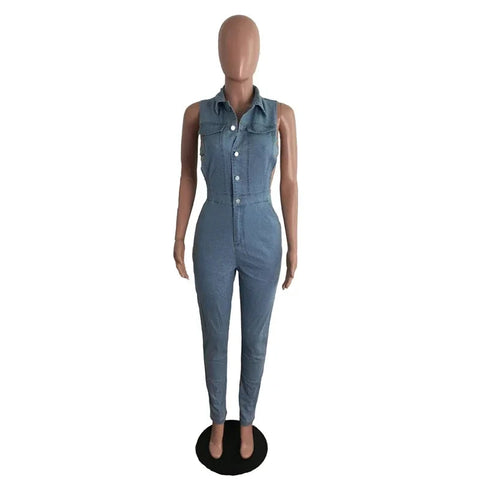 zomight 2023 New  Sexy Slim Sleeveless Light Blue Jeans Jumpsuit Denim Playsuit Women Elegance Woman Ladies Overalls Jump Suits Elite Boutique