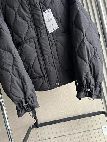 Quilted coat for women ETJ 2024traf QUILTED JACKET WITH TIES new beige drawstring high neck pocket clip cotton jacket for women Elite Boutique