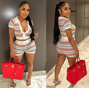 FAGADOER Summer Knitted Two Piece Sets Women Outfits Lapel Collar Buttons Crop Top + Shorts Y2k Sweethot Street Matching Sets Elite Boutique