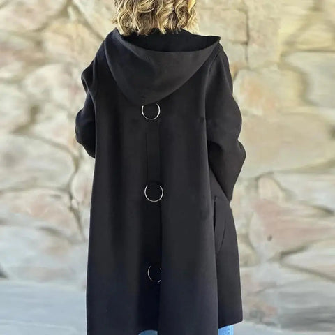 Women Woolen Coat Stylish Women's Woolen Jacket with Hood Single-breasted Design for Fall Winter Mid Length Overcoat with Long Elite Boutique