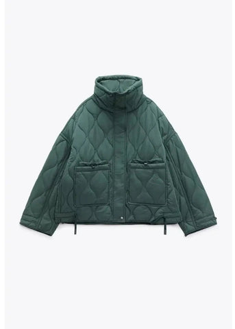 Quilted coat for women ETJ 2024traf QUILTED JACKET WITH TIES new beige drawstring high neck pocket clip cotton jacket for women Elite Boutique