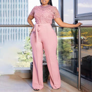 Women’s Elegant Short Sleeve Jumpsuit with O Neck Lace. (Plus Size Available.) My Store