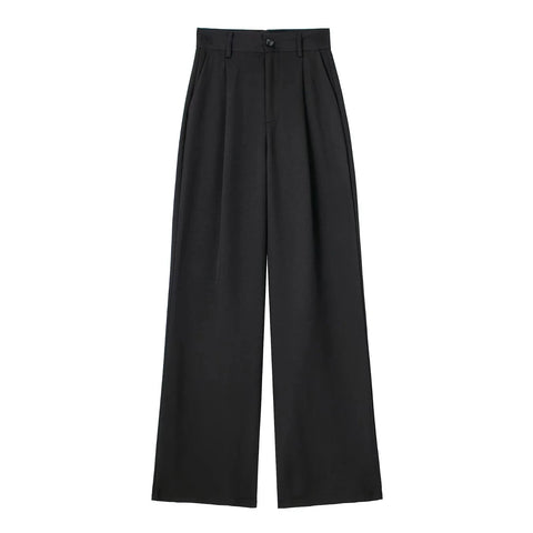 TRAF Women's Formal Pants Office Wear Women Striped Grey Black Pants Woman High Waist Baggy Suit Pants Casual Wide Leg Trousers Elite Boutique