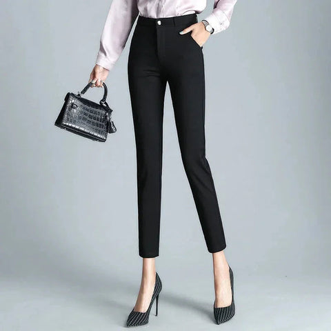 Women's Clothing Trouser Suits Trousers Office Lady Button Solid Color Pockets Spring Autumn Zipper Pencil Cropped Pants Elite Boutique