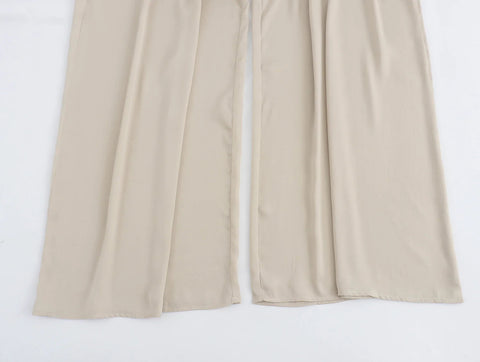 TRAF Pants for Women Fashion Spring Autumn New Solid Color Folded Chic Female Elastic High Waist Wide Leg Trousers Mujer Elite Boutique