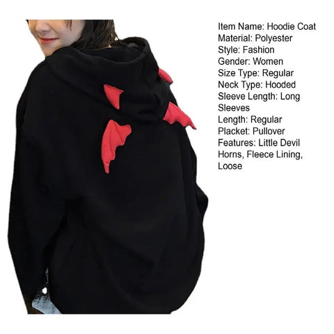 Hoodie Coat Men Warm Coat Women's Gothic Hooded Sweatshirt with Little Devil Horns Demon Fly Wings Loose Fit Pullover for Girls Elite Boutique