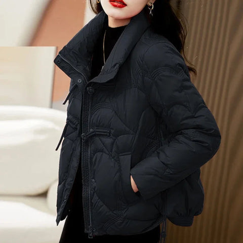 Women's Jacket Quilted Padded Short Duck Down Red Thick Padding Cropped White Female Coats Fashion 2024 Modern New in & Harajuku Elite Boutique