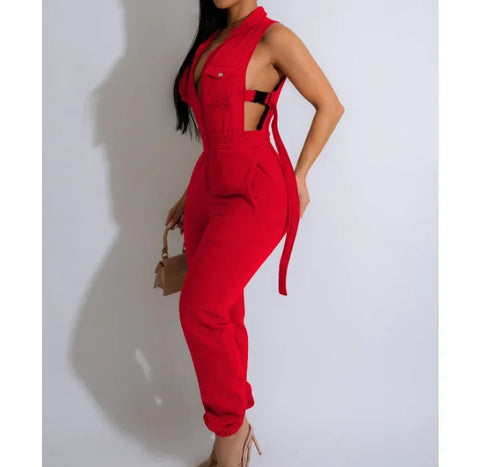 Jumpsuits for Women 2024 Summer Sexy Spicy Girl Side Button Zipper Sleeveless 4 Pocket Jumpsuit Streetwear Fashion Overalls Elite Boutique