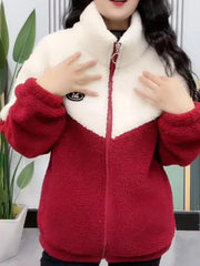 Women Jacket Colored Thickened Lamb Fleece Long Sleeve Mid Length Overcoat Warm Topcoat Quilted Top Autumn Winter Overgarmen Elite Boutique