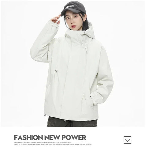 Streetwear Jackets for Women Autumn Waterproof Hooded Jacket Outdoor Casual Outerwear Unisex Tactical Coat Windproof Windbreaker Elite Boutique