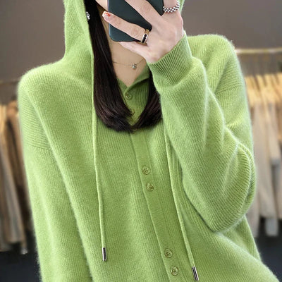 Hoodie Women's Merino Woolen Sweater Fashion Button Casual Loose Hoodie Knitted Sweater Elite Boutique