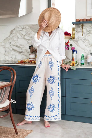 Women's New Fashion Printed Pants Comfortable Loose Trouser Casual Wide Leg Pants Female Elastic Waist Trouser Streetwear Elite Boutique