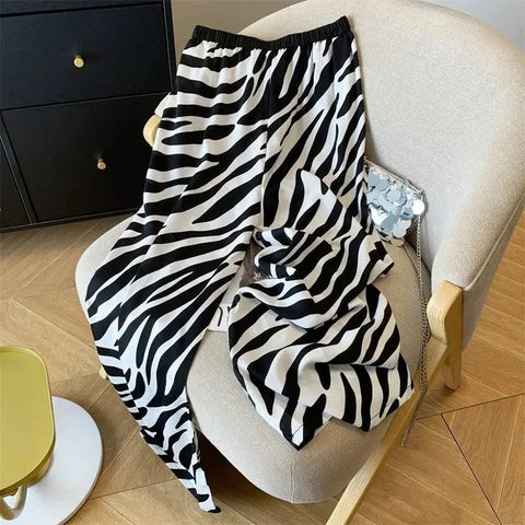 Women's Trousers 2025 New Summer Thin Zebra Print Wide Leg Pants Loose Casual Straight Trousers Elite Boutique