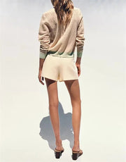 Women's Jacket New Summer 2025 Color-blocked Long Sleeve Crewneck Knit Jacket Romantic Style Casual Fashion Personality Versatil Elite Boutique