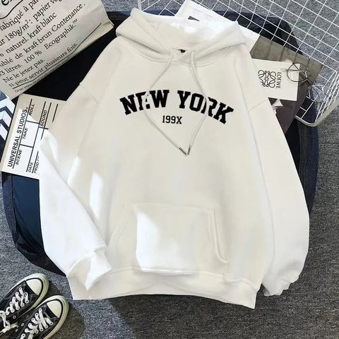 Hoodie Europe and America Sweatshirts for Women New York Letter y2k Autumn Winter Oversized Plus Velvet Casual Loose Fleece Tops Elite Boutique